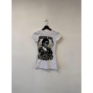 Forever King King Of Pop Shirt Womens XS White Glitter Graphic Music Tee